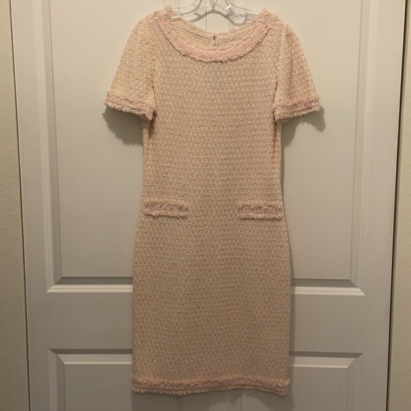 St. John Light Pink Knit Dress with Fringe